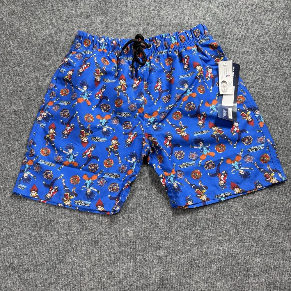 NWOT Beyblade Burst Boys Swim Trunks Board Shorts Character Swimwear Blue 10/12